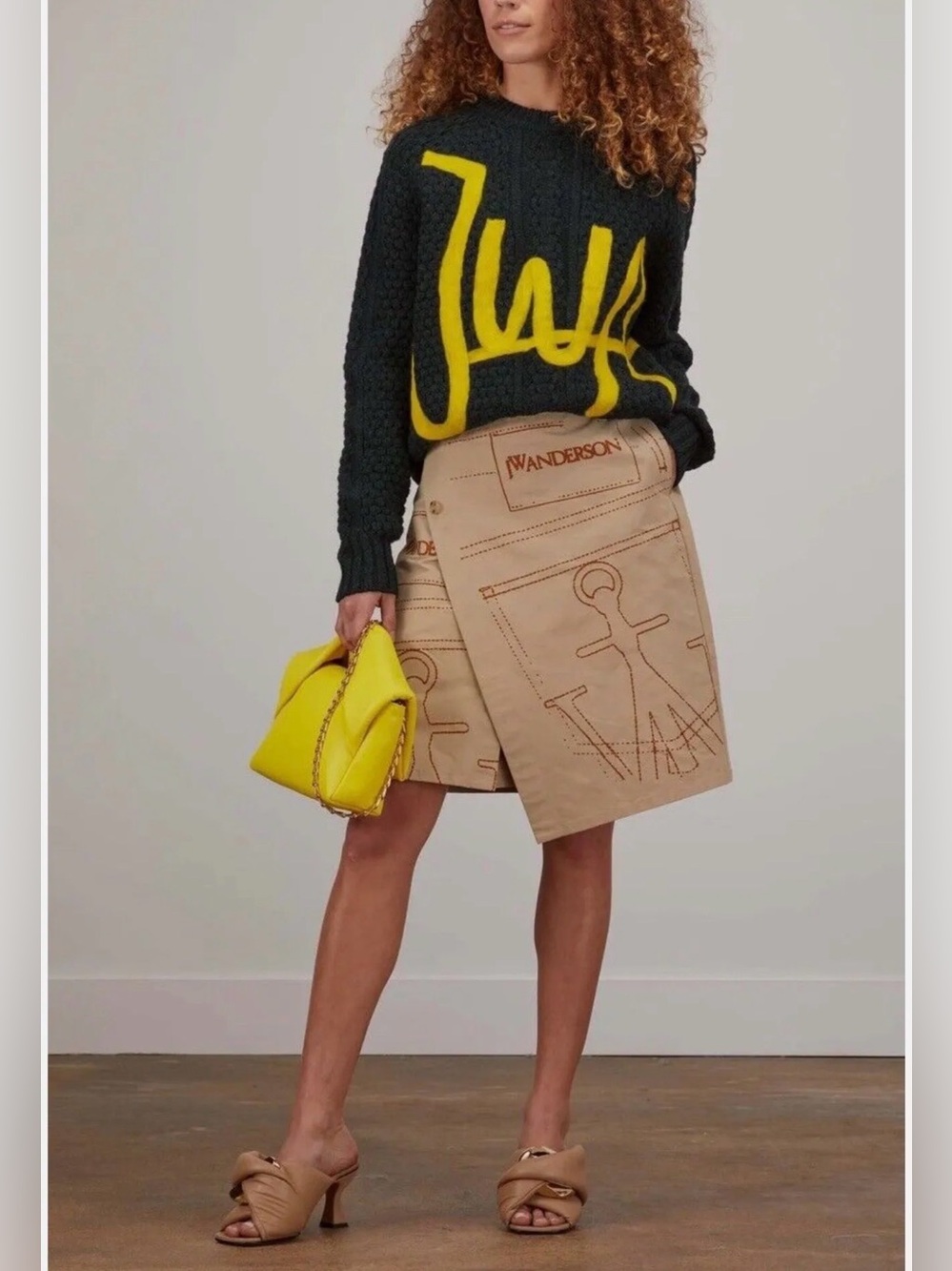 J WANDERSON Beige Anchor-Embroidered Asymmetrical Wrap Skirt